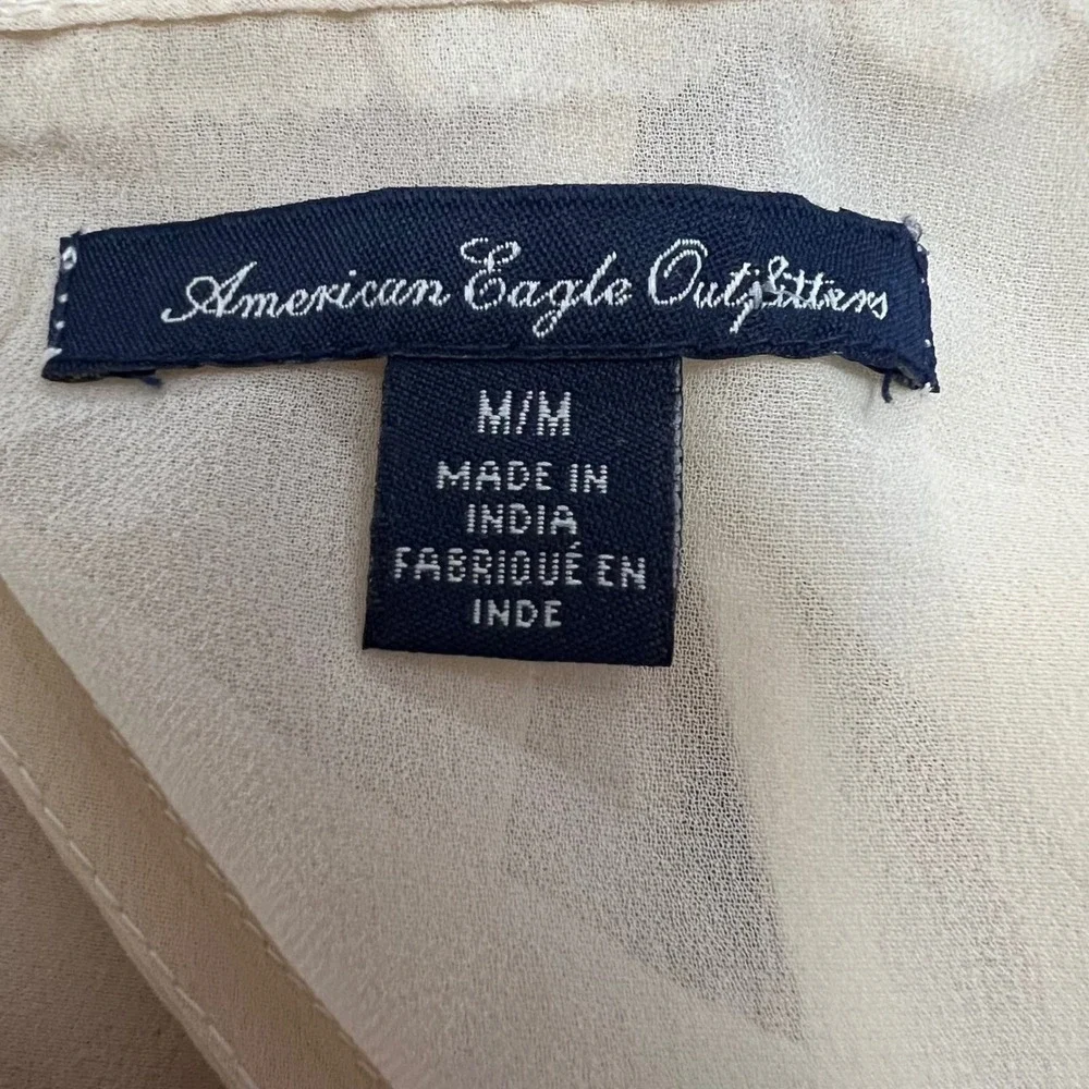 American Eagle Lace Chiffon Babydoll Dress Cream Boho Cottagecore Mini‎ Size M
